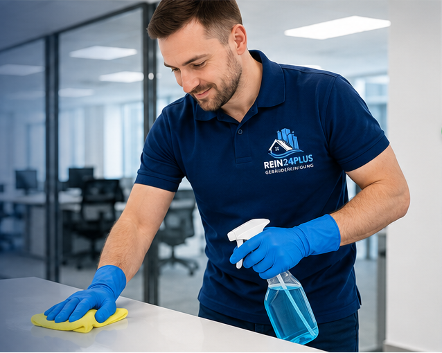 Professioneller Rein24Plus Mitarbeiter bei der Reinigung